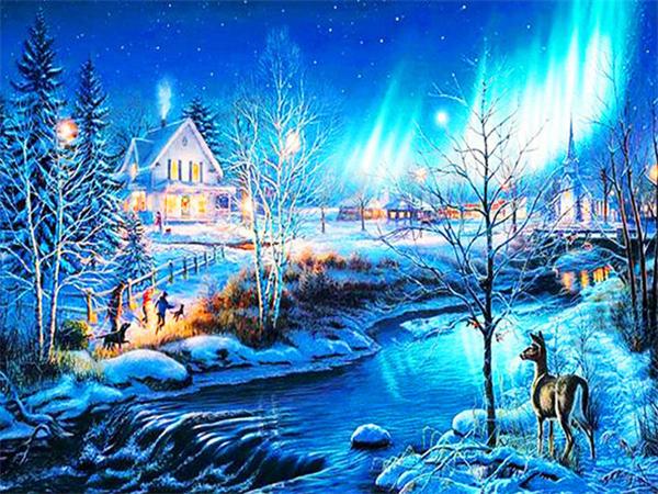 5D Diy Diamond Painting Winter Snow Full Square Round Embroidery Mosaic House Landscape Home Decor