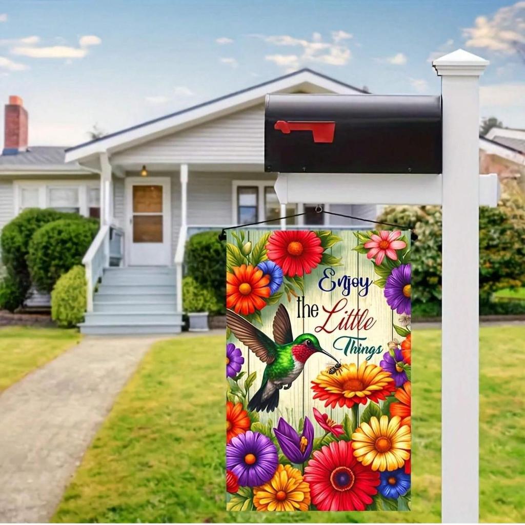 Double-sided garden flag with hummingbird design—for hanging in the yard, home decor, and holiday decorations; no flagpole requi
