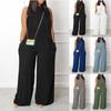 Women's Plus Size Jumpsuit Summer Beach Sleeveless Solid Color Casual Fashion Wide Leg Jumpsuit