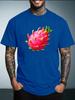 Unisex Summer White Short Sleeve Tee Vivid Red Pitaya Dragon Fruit Graphic Print Crew Neck Loose Casual Male Daily Tops
