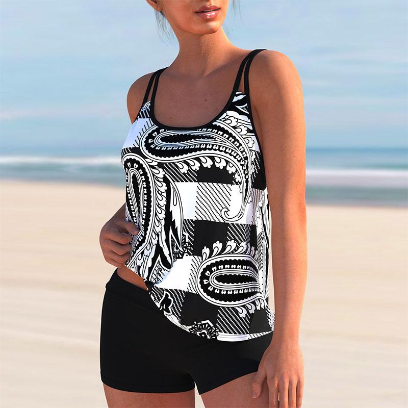 Женские модные многослойные купальники на бретельках с принтом