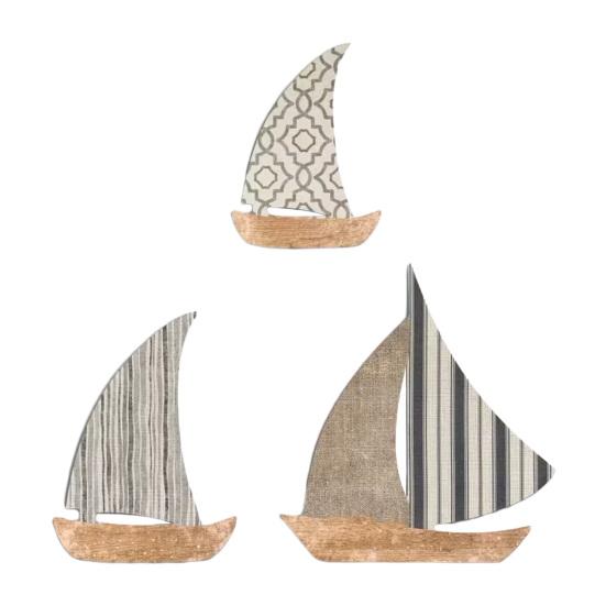 3 Pcs Wooden Sailboat Nautical Wall Art Rustic Ocean Coastal Hanging Sculpture Mediterranean Style Lake House Wall Decor for Bathroom