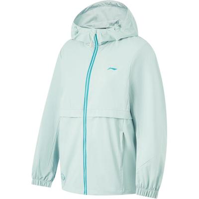 Li Ning Fitness Series однотонная молния с капюшоном удобная дышащая свободная спортивная ветровка женская верхняя одежда перо-зеленый AFDU150-4