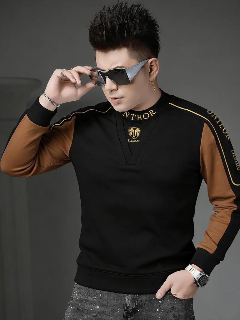 European Style Half-Turtleneck Base Shirt for Men, 2026 Autumn and Winter New Long-Sleeve T-Shirt with High-End Embroidered Sweatshirt for Men