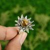 Natural Tiger'S Eye Statement Flower Adjustable Ring 925 Silver For Women