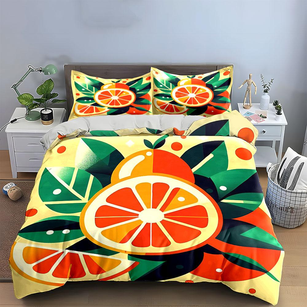 Colorful Fruit Art Decor Set Bedding Set with 1 Duvet Cover 2 Pillowcases Single Double King Queen, Gift