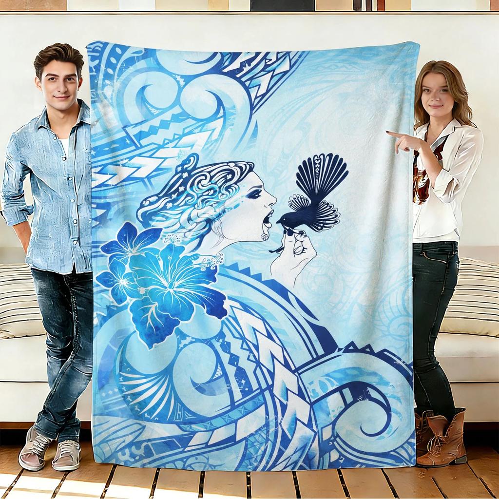 Blue Hibiscus and Bird Flannel Blanket Soft Cozy Throws Napping Travel Use