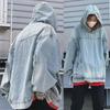 Unisex Casual Denim Hooded Sweatshirt - Trendy Loose-Fit Jacket for Men & Women