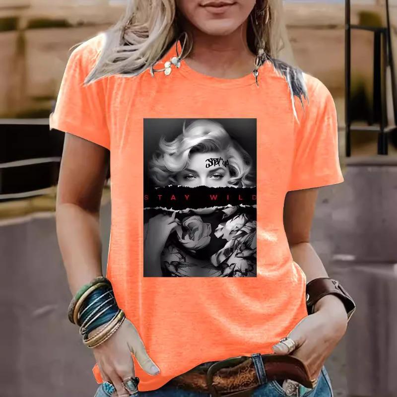 Летняя женская одежда с рисунком из чистого хлопка с круглым вырезом и короткими рукавами, повседневные модные футболки для женщин