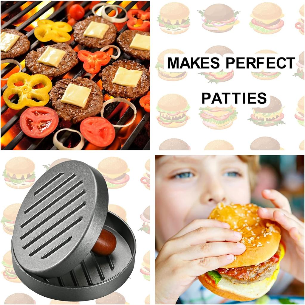 Burger Press Patty Maker Stainless Steel Hamburger Patty Press Mold Wood Handle Non-Stick with 100 Patty Papers