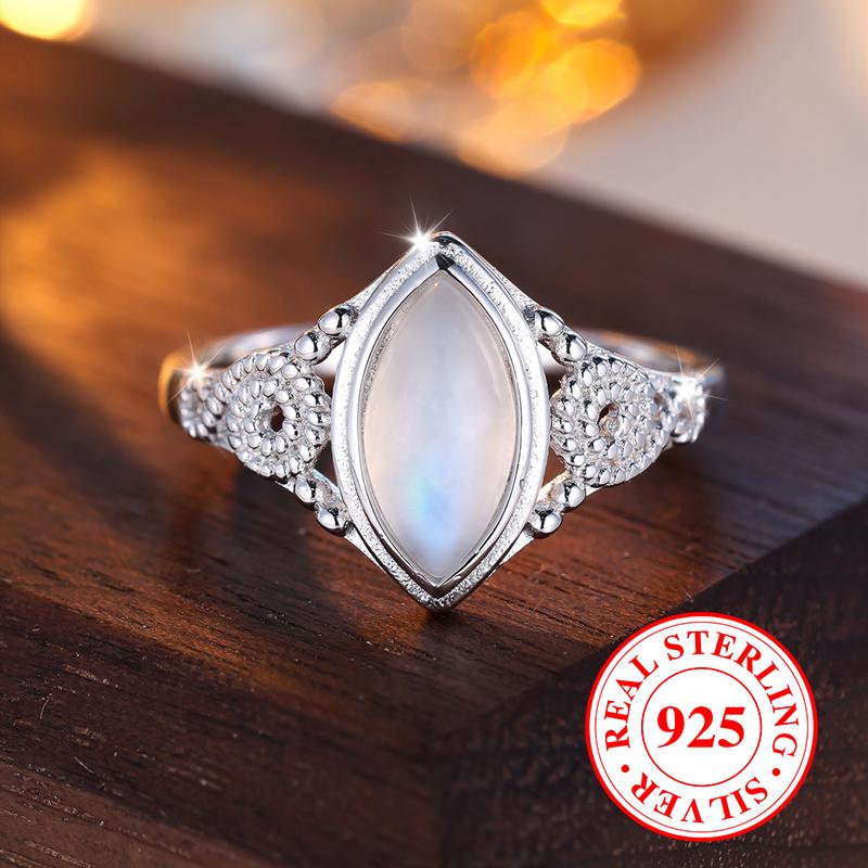 Кольца из стерлингового серебра 925 пробы с лунным камнем в форме маркиза для женщин, модные креативные ювелирные изделия, подарки