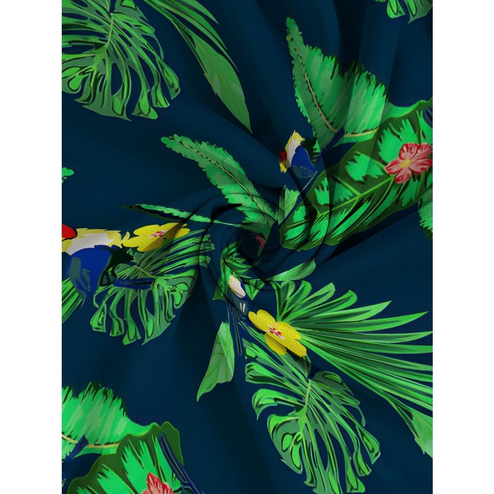 Women's Plus Size Pocket Rainforest Print Loose Long Sleeve T-Shirt
