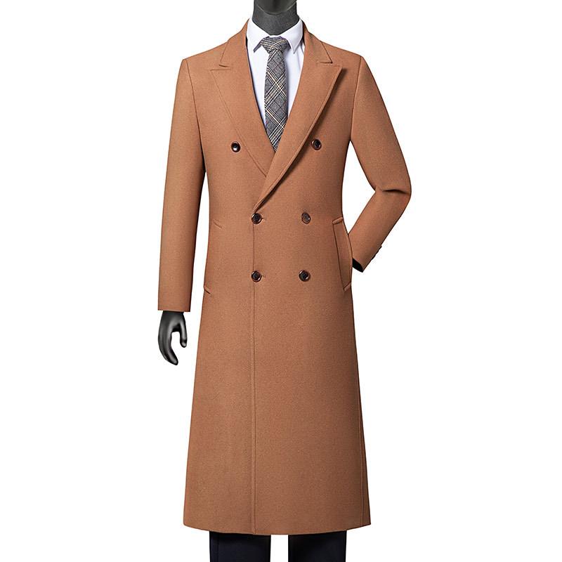 Men's Double-Breasted Wool Blend Over-the-Knee Coat