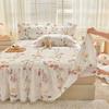 Floral Pattern Quilted Bedding Lace Pure Cotton Bed Skirt  Three Piece Set Mattress Protective Cover Anti Slip Bedspread Sheet