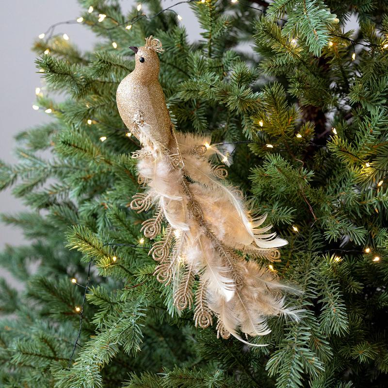Long Tail Feather Glimmering Christmas Peacock Ornaments Realistic Bird for Holiday Wedding Xmas Tree Decor Gift