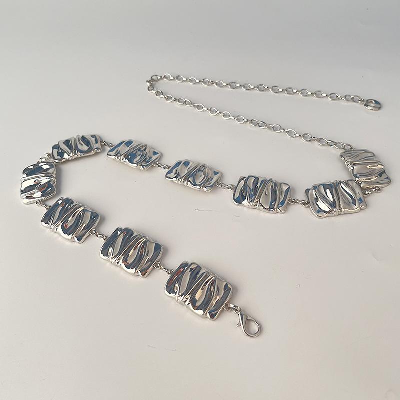 Irregular Rectangular Metal Waist Chain Women's Dress Accessories Niche French High-end Belt Woven Chain