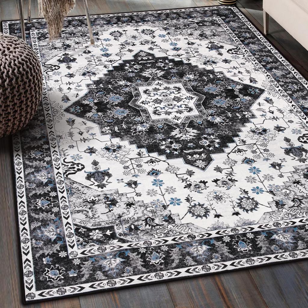 Amearea Vintage Design Area Rugs for Living Room, Machine Washable Floral Collection Traditional Bedroom Rug, Low Pile Cute