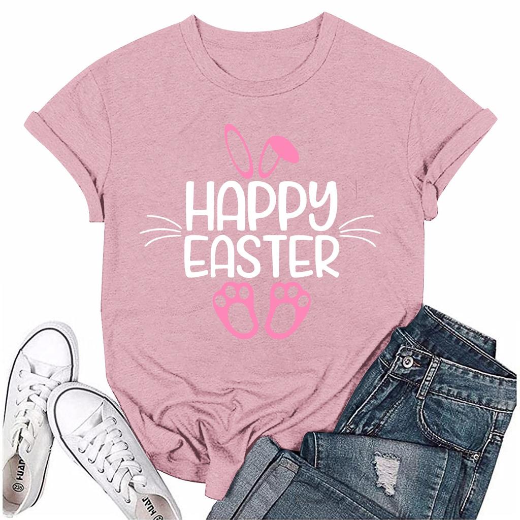 Женская модная пасхальная принтованная повседневная плиссированная круглая футболка с коротким рукавом