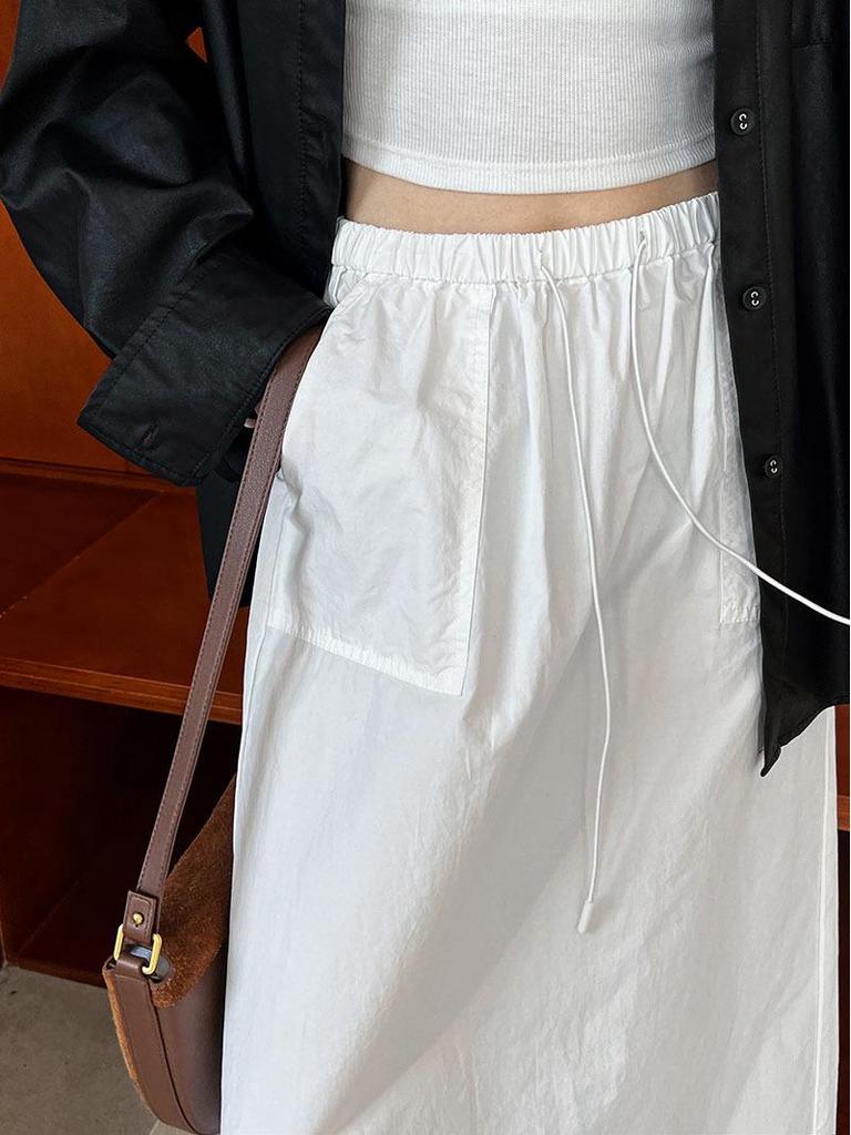 Юбка Luxi Retro 2025 с высокой талией и завязками - новый тонкий прямой дизайн