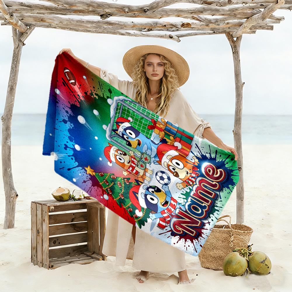 Christmas Sports Celebration Personalized Text Beach Towel Super Soft & Absorbent Suitable for Swimming Gym Camping Yoga Vacation