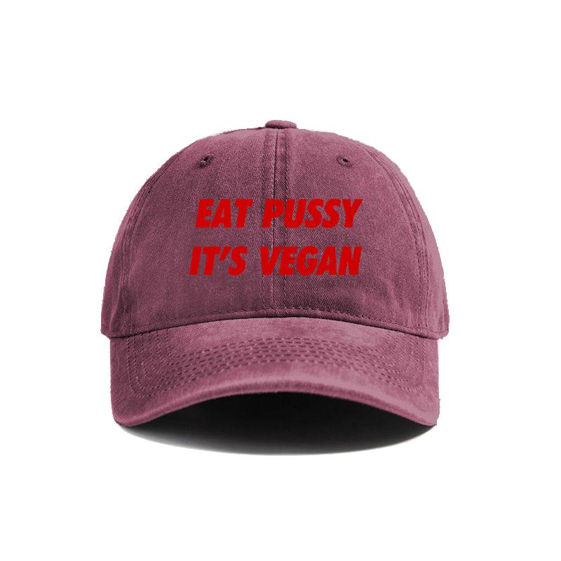 Eat Pussy Its Vegan Baseball Cap Summer Distressed Dad Hats Unisex Outdoor Adjustable Cotton Caps MZ-467