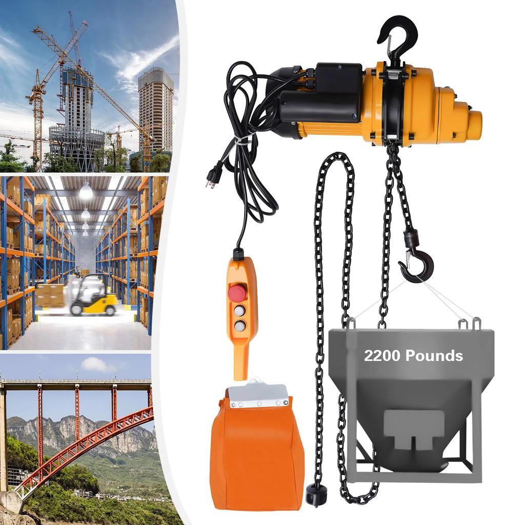 2200lbs Electric Chain Hoist,1 Ton Single Phase Overhead Crane with DT Grade Carburized Double Chain 20 Ft Lifting Height