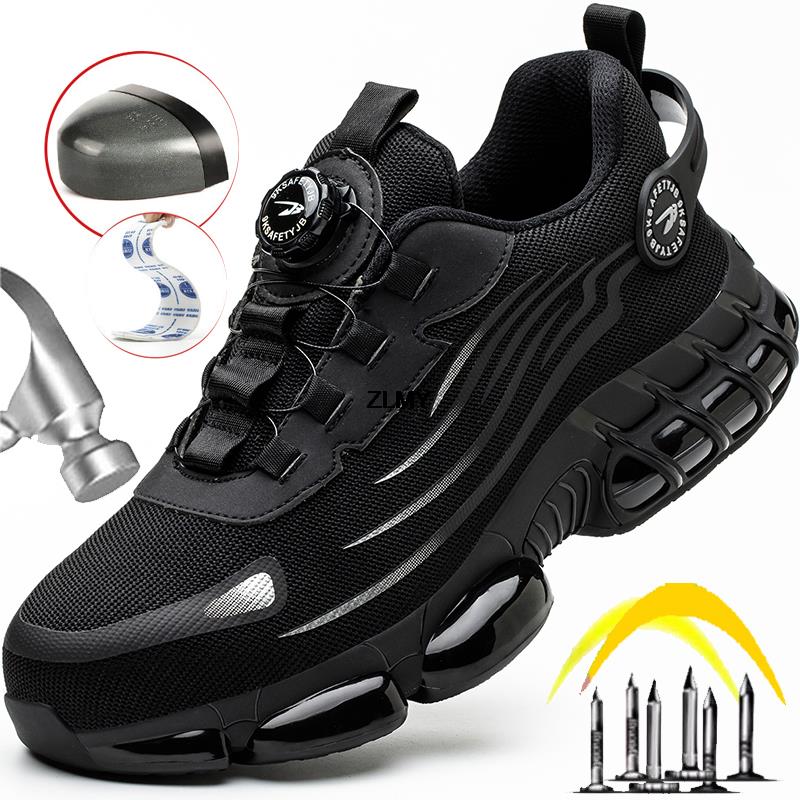 Fashion ZLMY Anti-slip Safety Shoes Men Steel Toe Sneaker Puncture Proof Rotary Button Safety Work Boots Man Sport Work Shoes Anti-smash
