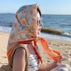 Nordic simple silk scarf long female French retro black and white striped large square scarf tied hair ins headscarf headband shawl