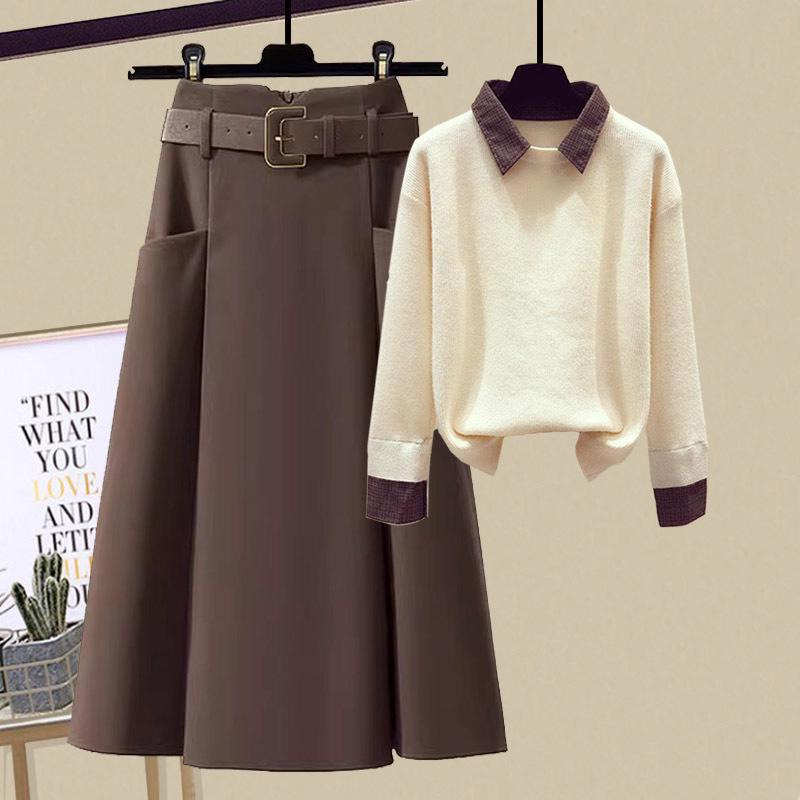 2023 Высококачественный женский комплект из трикотажного свитера и юбки А-силуэта из шерстяной смеси