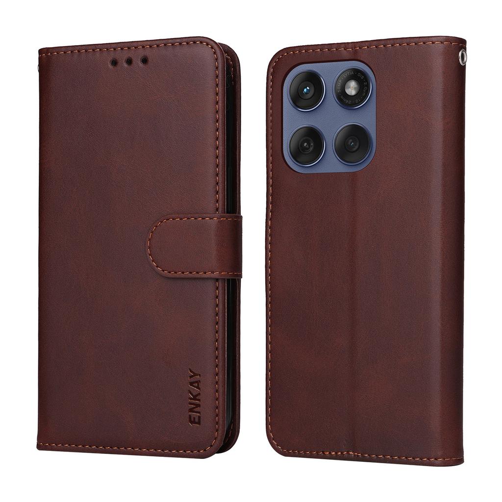 For Motorola Edge 60 5G/60 Fusion 5G PU Leather Wallet Case ENKAY HAT PRINCE Phone Stand Cover with Tempered Glass