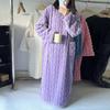 Women's Flannel Nightgown Fuzzy Fleece Sleepdress Loose Crew Neck Long Nightdress with Pockets Cozy Plush Warm Winter Pullover Loungewear