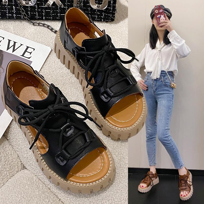 Мода Винтаж Платформа Римские сандалии Женщины 2024 Весна Лето Пляжные сандалии Женские Досуг Спортивные сандалии Мода Высокий каблук Женская обувь