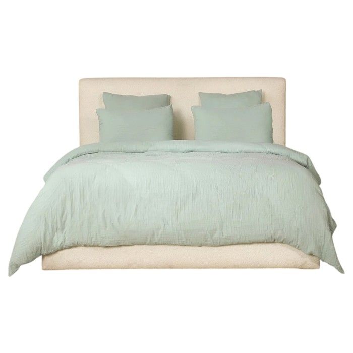 Housse De Couette + Taies - 240 X 260 Cm - Gaze De Coton Lavé - Douceur Vert Givré - Oeko-Tex®