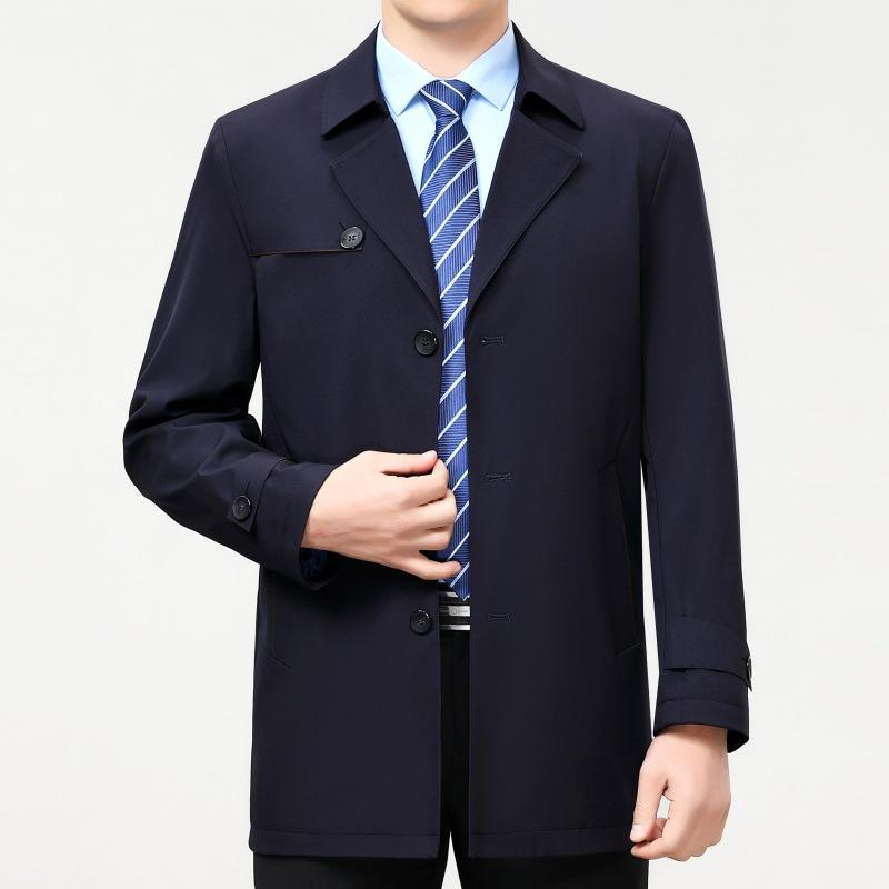 Ветровка из шелка Mulberry, мужская куртка средней длины, осенняя, деловая, повседневная, для мужчин, для мужчин среднего возраста, пиджак с воротником