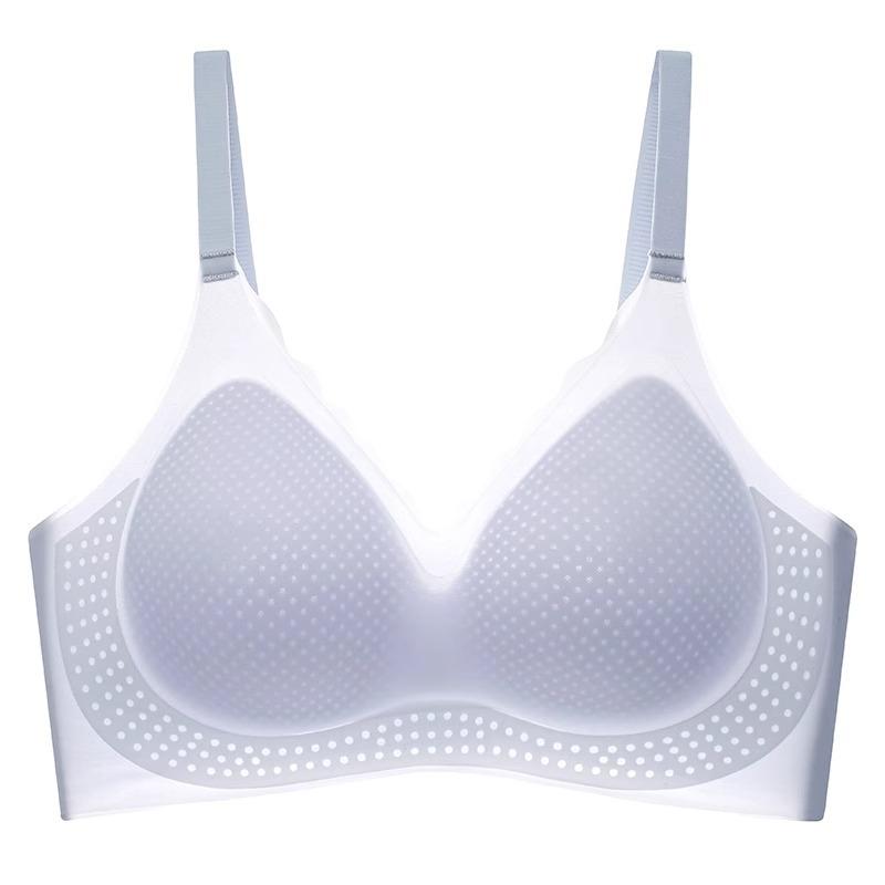 Langsha underwear women's seamless summer thin big breasts show small breasts gather ice silk breathable no steel ring beautiful back bra women