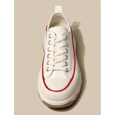 Платформенные парусиновые туфли женские весенние новые увеличивающие рост с большой головой универсальные повседневные маффины спортивные маленькие туфли-доска