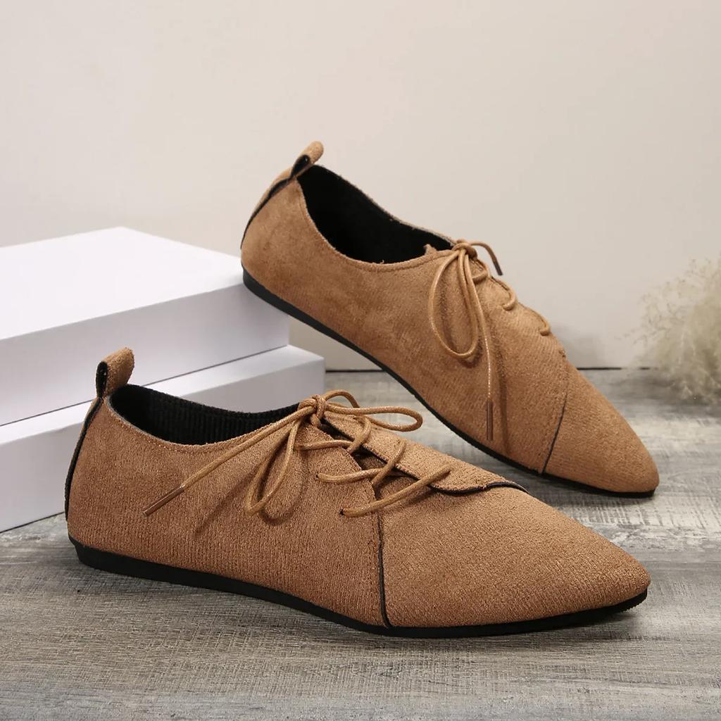Модная обувь с острым носком Женская обувь Повседневная классика Черная шнуровка Удобные балетки Женские балетки для женщин