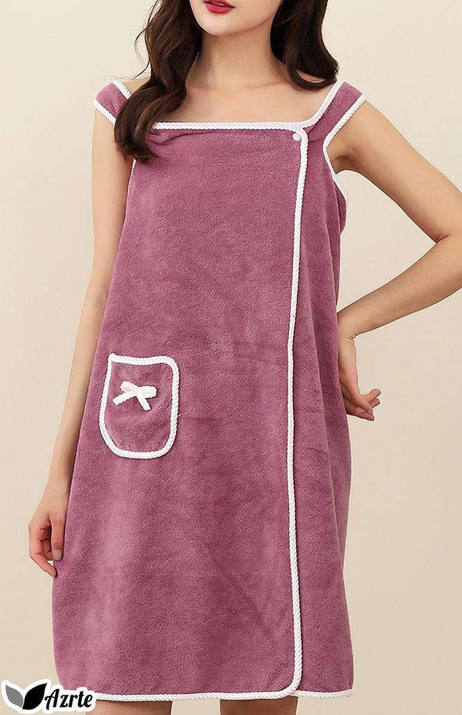 Azrte Bathrobe, Wearable Bath Towel, Wrap Towel, Pool, Gym, Button Closure, 2, Pink