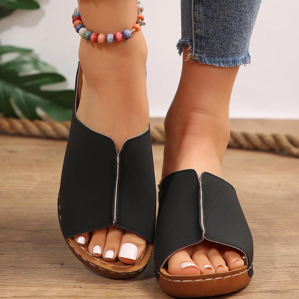 Женские сандалии, тапочки с открытым носком, уличные туфли на танкетке, удобные шлепанцы, ортопедические сандалии на танкетке с змеиной платформой «рыбий рот»