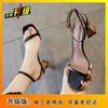 Internet Celebrity Sandals Female Summer 2025 New Student Korean Version Square Head High Heels Sexy Fairy Wind Outside Thick Heel Ins