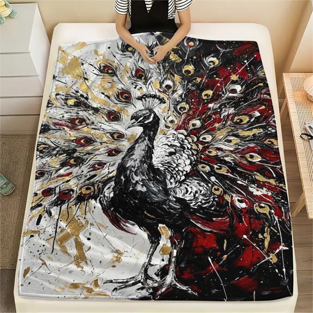 1Pc Peacock Print Flannel Blanket, High quality Comfortable for All Seasons, Home Decor, Warmth and Comfort, Perfect for Christmas Gifts W119