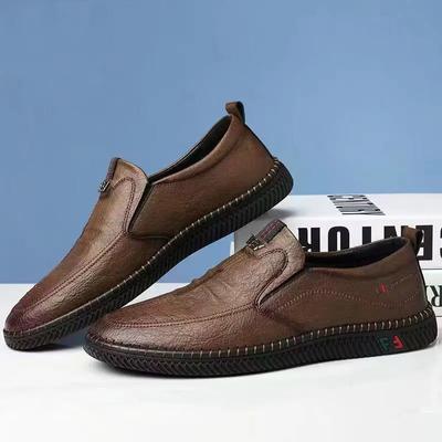 Мужская кожаная обувь в деловом стиле, летние лоферы без шнуровки, дышащая мужская повседневная кожаная мягкая обувь, черные туфли на плоской подошве, мокасины для вождения
