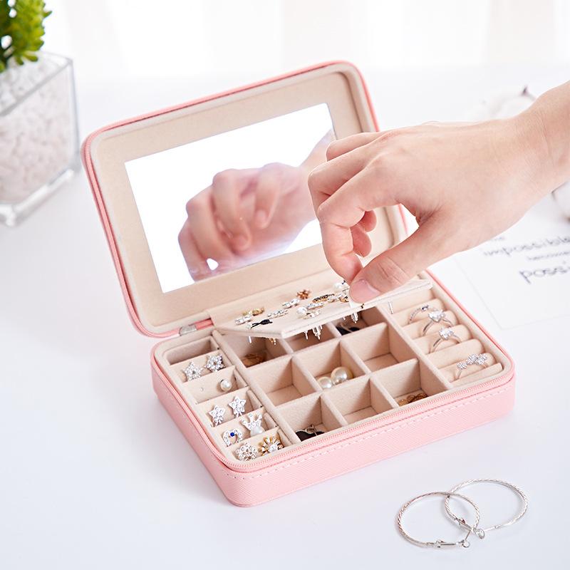 Portable Jewelry Storage Box with Mirror Inside, Earrings, Stud Rings, Hand Jewelry Storage Traveling Box, Gift for Mother`s Day and Christmas