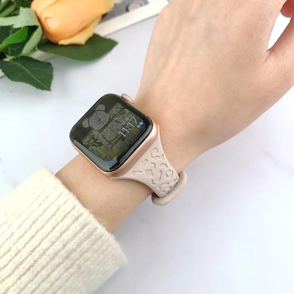 Тонкий ремешок для Apple Watch Band 40 мм, 41 мм, 42 мм, 38 мм, 49, 44 мм, 45 мм, силиконовый браслет с гравировкой Correa Series 8, 7, 6, 9, 5, 4, 3 SE Ultra