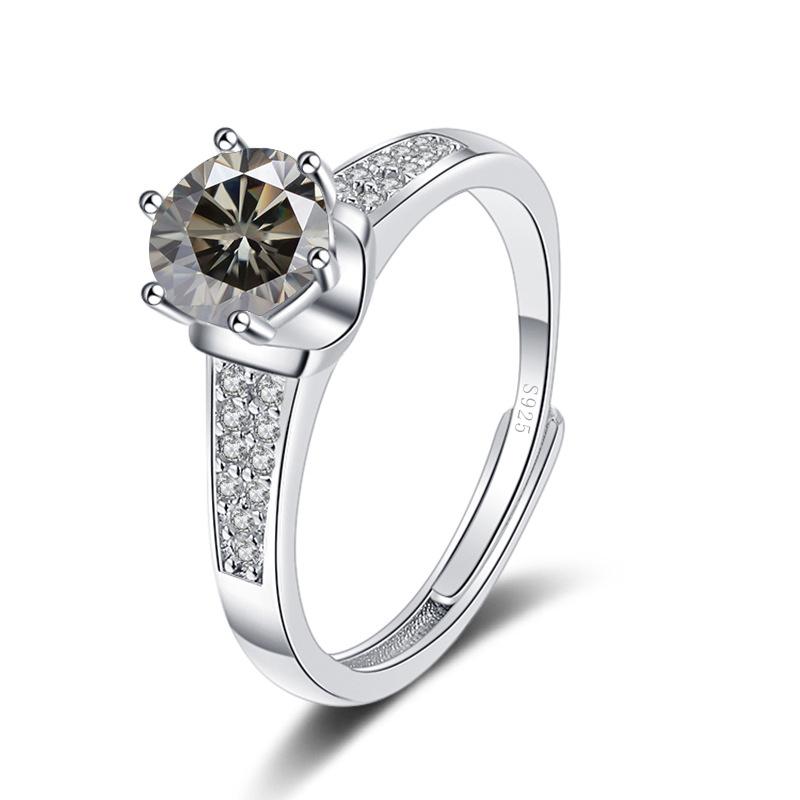 Bague Ringen Real 1ct Round VVS D Moissanite Diamond Ring For Women S925 Sterling Silver Jewelry Six Claw Opening Adjustable Rings