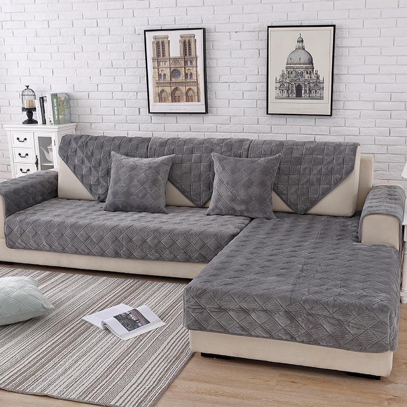 Всесезонная универсальная короткая плюшевая подушка для дивана, утолщенный нескользящий чехол, тканевая подушка, полный комплект, универсальный чехол для дивана с защитой от кошачьих царапин