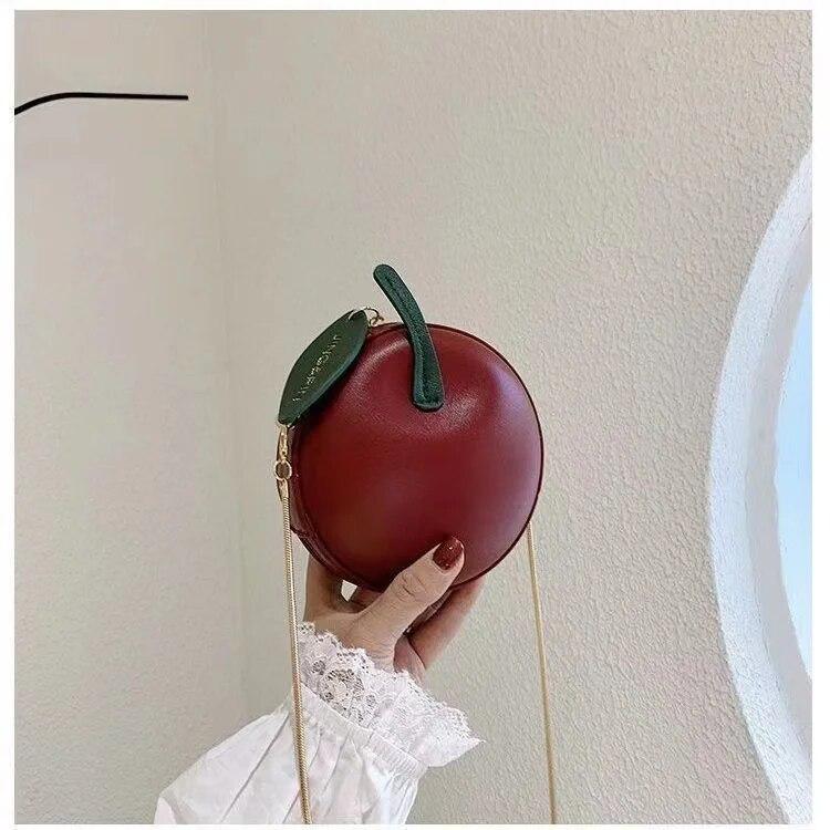 Sweet Circular Bags for Women New Trendy Creative Cherry Chain Crossbody Bag Small Handbags PU Leather Ladies Shoulder Purse
