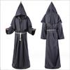 Medieval Monk Robe Renaissance Priest Halloween Cosplay Costumes Wizard Carnival Party Hooded Cloak With Cross Necklace