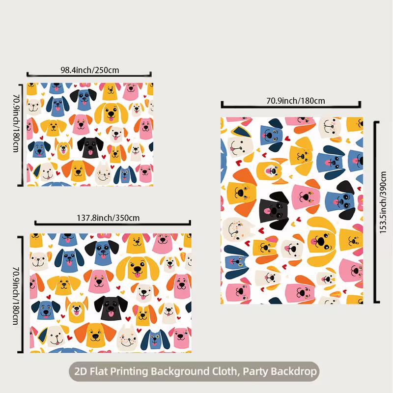 2D Colorful Puppy Dog Backdrop Kids Party Photography Background Banner
