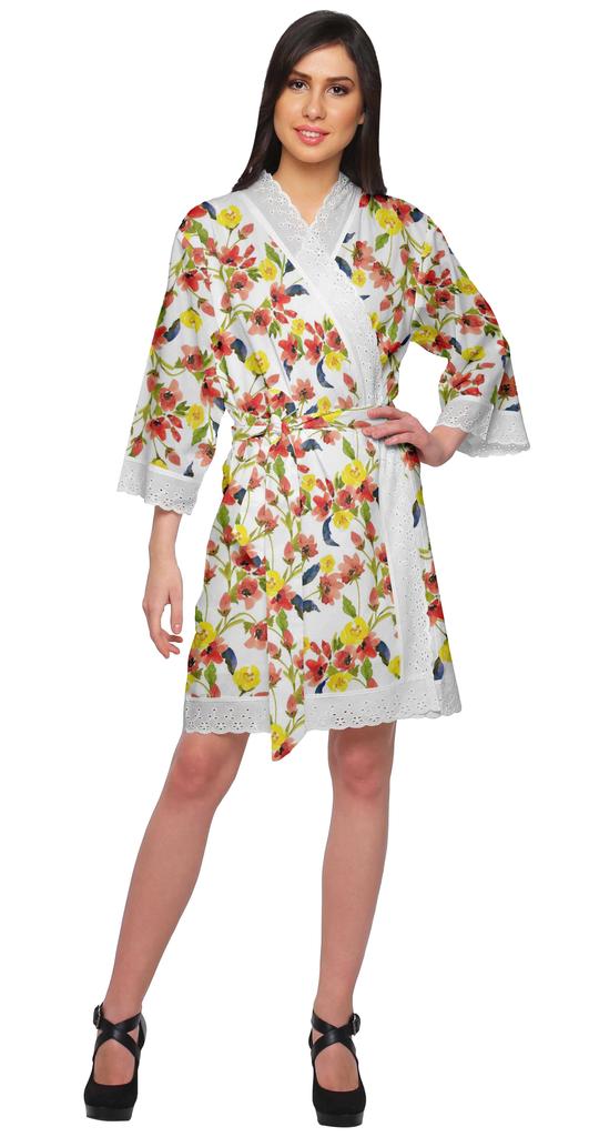 Moomaya Хлопковый набивной халат для женщин Кимоно Готовимся к подружке невестыКружева